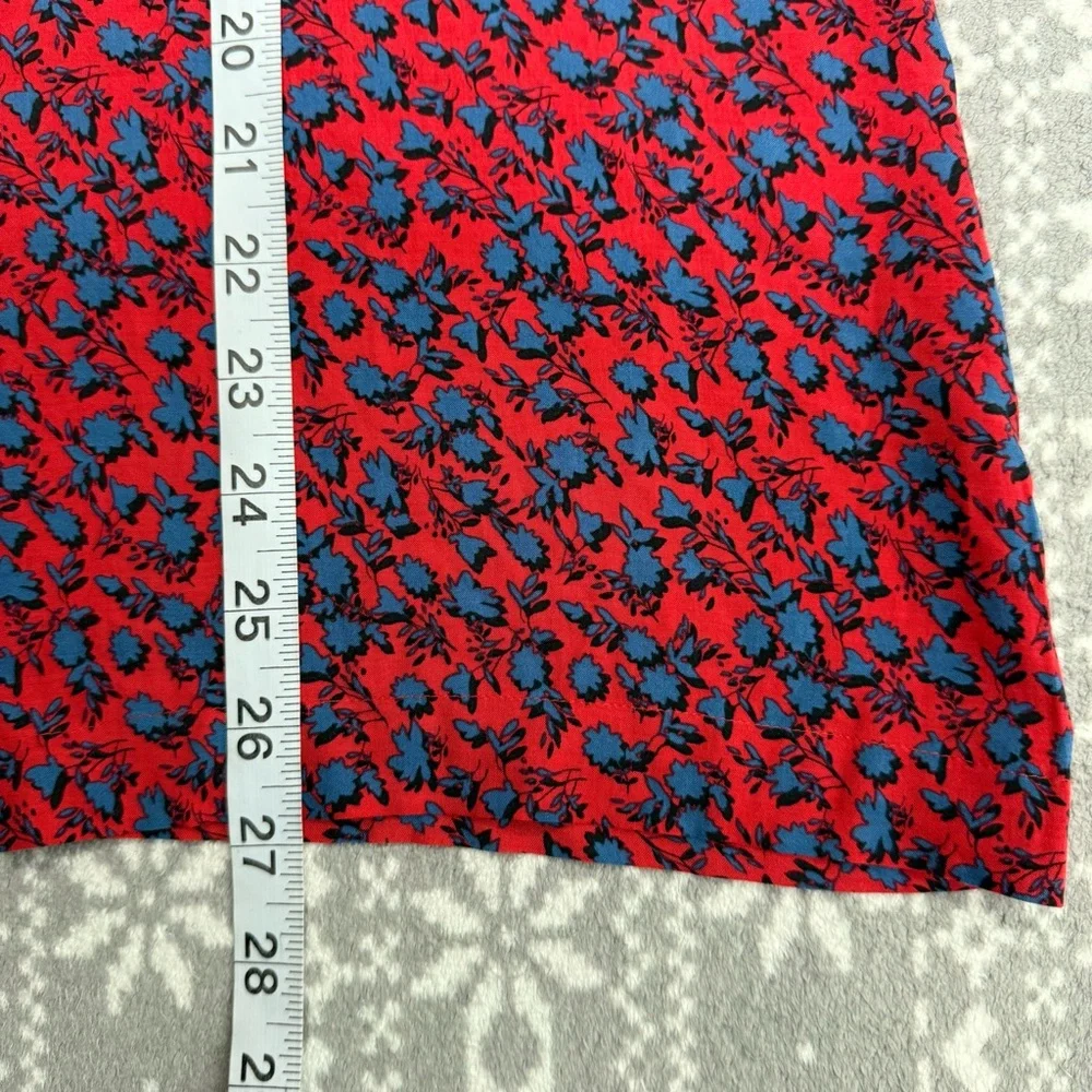J. Jill Red Blue Patterned Rayon Button‎ Down Shirt Long Sleeve Large Casual